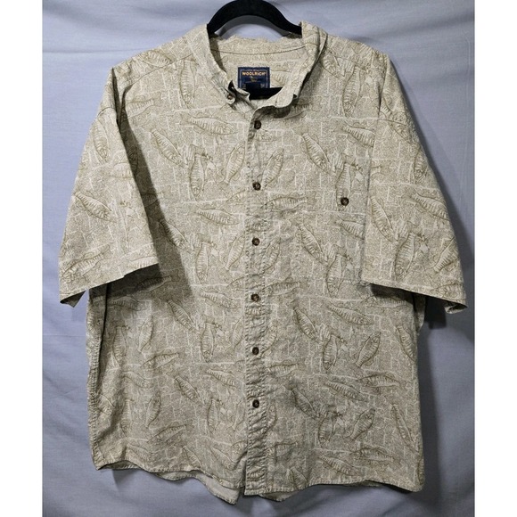 Woolrich Other - Woolrich Mens 2XL Khaki Newspaper Bass Fish Print Short Sleeve Button Down Shirt
